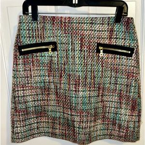 LOFT Midi Skirt size 4 | multi-color tweed with zippers